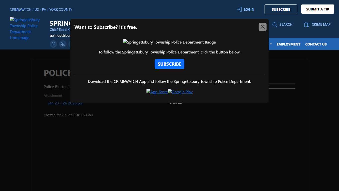 Police Blotter 1/23/26 - 1/26/26 Springettsbury Township Police Department