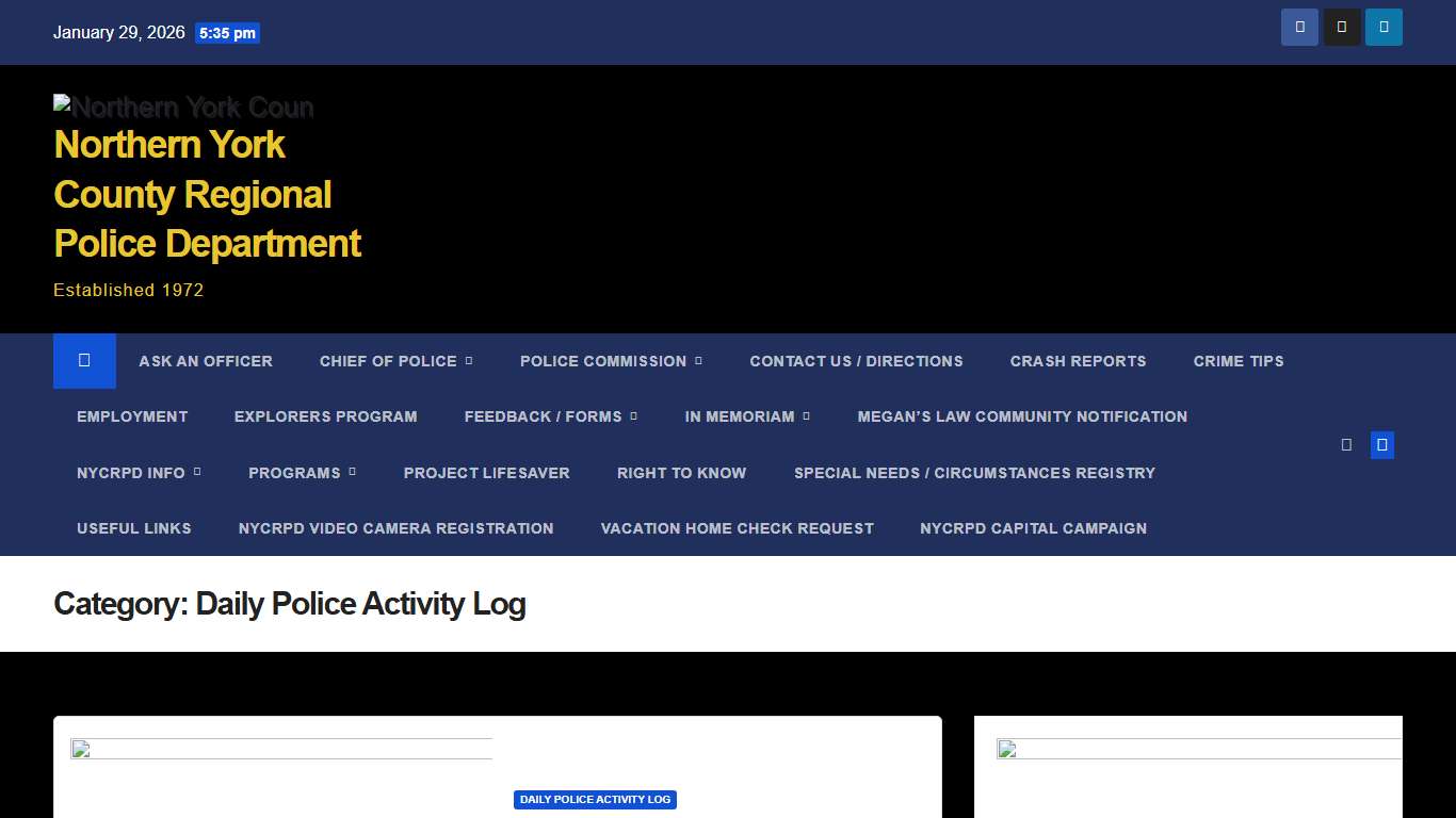 Daily Police Activity Log – Page 207 – Northern York County Regional Police Department