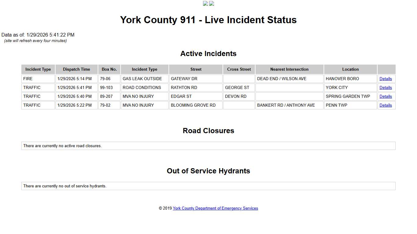 York County 911 - Live Incident Status